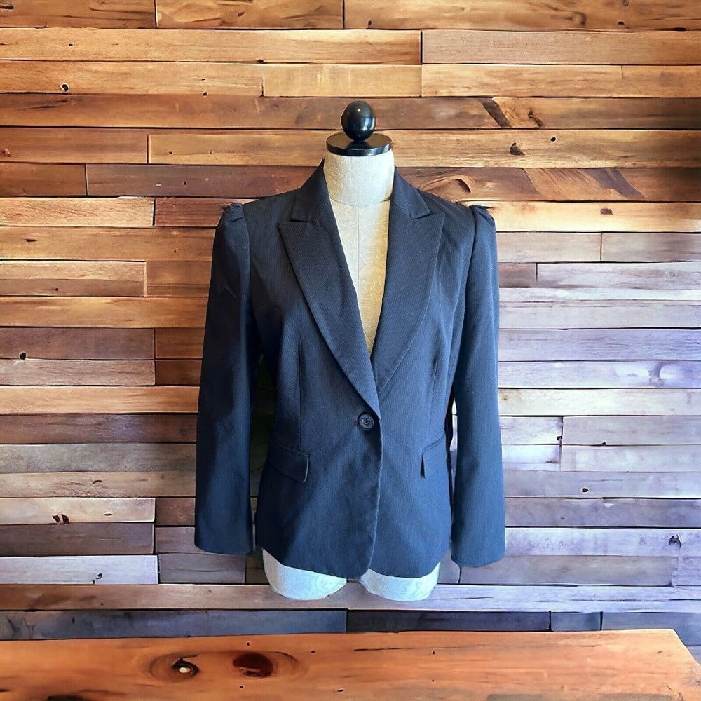 Tahari Blazer‎ Womens Size 8 Black Pinstripe Zipper Pockets Jacket